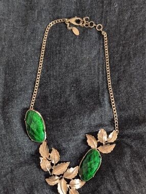 Amrita Singh Gold-Tone Leaf Necklace with Green Cabochons